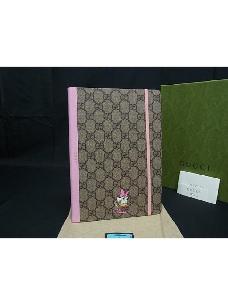 Gucci Disney Collaboration Daisy Duck Gg Supreme Pattern Leather Notebook Brown